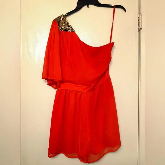 Gianni Bini Red One-Shoulder Sequin Detail Cocktail Dress – Size 4 - Picture 1 of 4